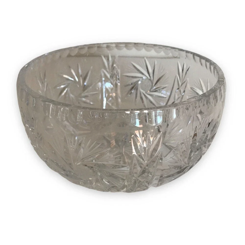 Vintage Brilliant Cut Crystal Centerpiece Serving Bowl Pinwheel Starburst Swirl
